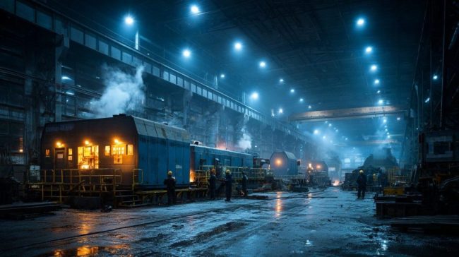 Дизельный генератор на заводе в Новосибирске во время работы