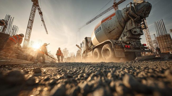 Приготовление смеси укатанного бетона на строительной площадке