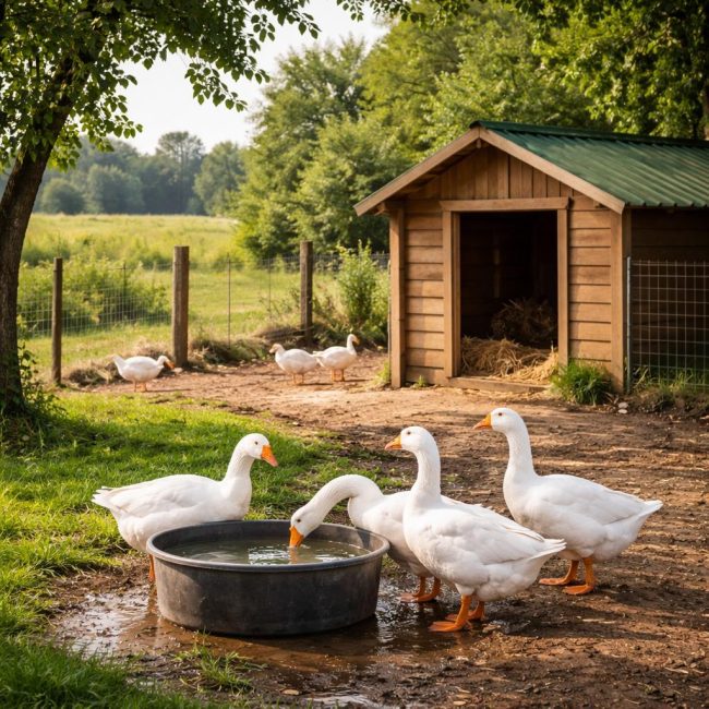 Как организовать условия содержания гусей на участке возле дома: выбор места и базовая схема обустройства